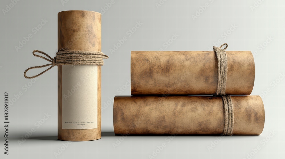 Poster scrolls of time: an inviting image of ancient scrolls, ready to impart knowledge, encased with twine