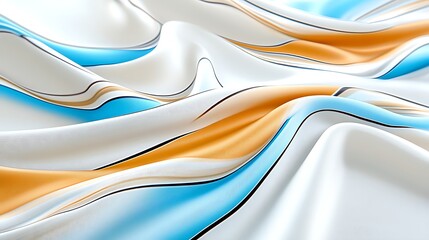 Fototapeta premium Elegant White Silk Fabric with Blue and Orange Stripes Soft Draped Texture Abstract Background