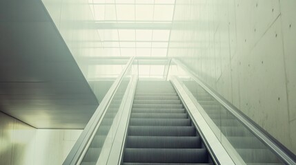 Fototapeta premium Modern Escalator Ascending to a Bright Skylight in Minimalist Architecture