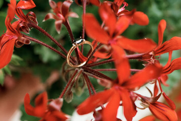 engagement ring on a flowers