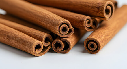 Close-up of Aromatic Cinnamon Sticks, Curled Ends, Warm Tones