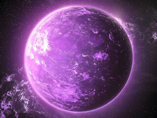 Fototapeta premium A majestic view of a vibrant exoplanet with glowing features and striking purple colors floating in the vastness of space