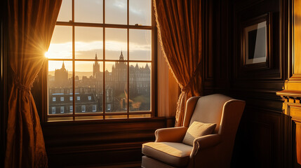 Cozy Reading Nook with a Historic Edinburgh City View Through a Window