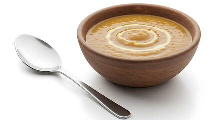 Bowl of Creamy Soup with Spoon on White Background Food Photography