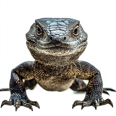Obraz premium Close-up of a goanna lizard against a white background.