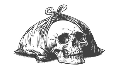 Fototapeta premium Human skull wrapped in bag icon set, vector, linear style.