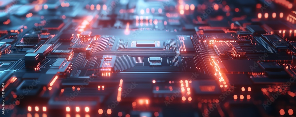 Poster abstract ai brain circuit on light background with digital tech elements, innovation concept, glowin