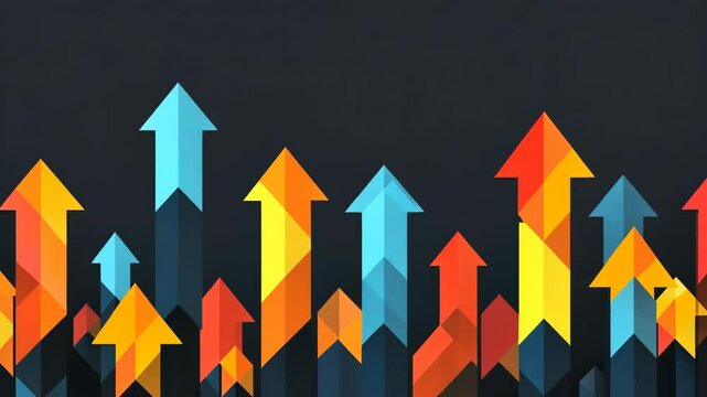 Colorful arrows rising against a dark background to symbolize growth and progress in business and personal development