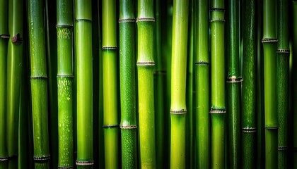 Obraz premium Fresh Green Bamboo Close-Up – Showcasing Smooth Texture and Growth Rings