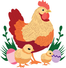 Adorable chick and chicken illustration, perfect for farm-themed designs, Easter projects, educational materials, and rustic decor. High-quality and versatile for creative use.
