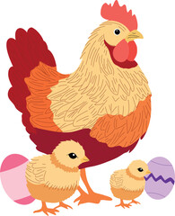 A charming illustration of Easter chicks and a hen, symbolizing spring, renewal, and family. The fluffy chicks play around their mother, creating a warm, festive, and joyful atmosphere perfect for Eas