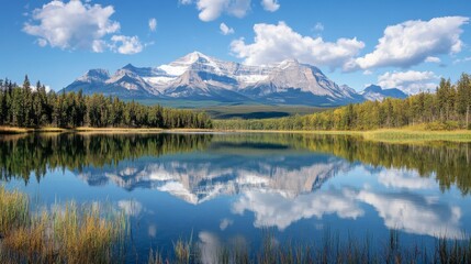 Serene Mountain Landscape with Reflection in Calm Lake