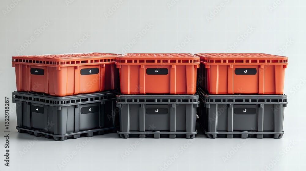 Poster organized crates: an orderly arrangement of durable storage crates, demonstrating efficient organiza