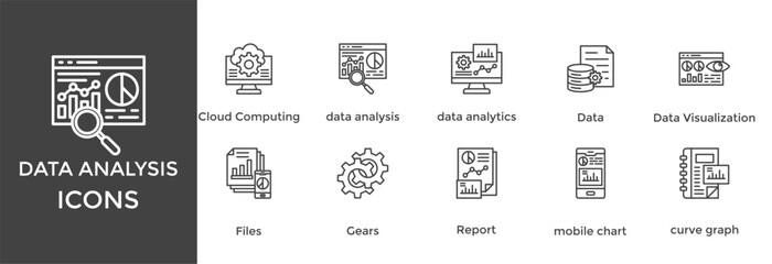 data analysis icon set. with icon Cloud Computing, data analytics, Data, Data Visualization, Files