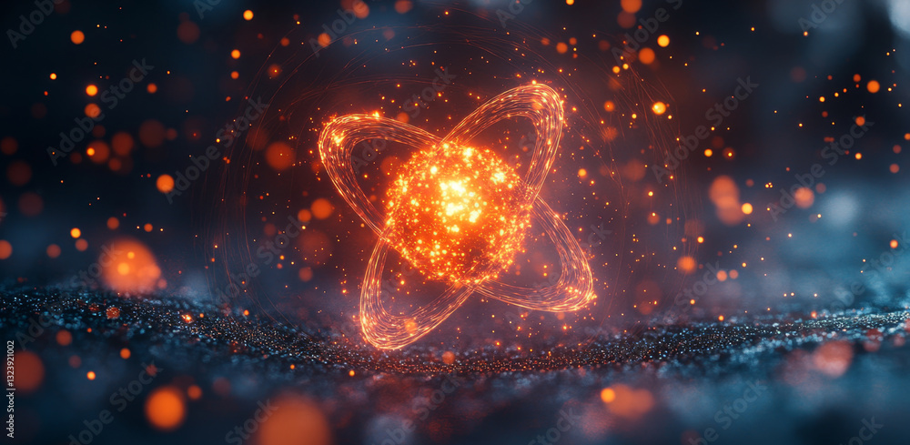 Poster This visual representation illustrates the concept of a qubit in a quantum system, showcasing superposition and entanglement with glowing particles.
