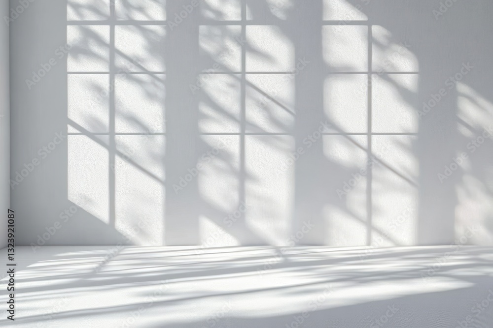 Poster minimalist white interior with soft shadows and diffuse daylight creating a serene atmosphere of cal