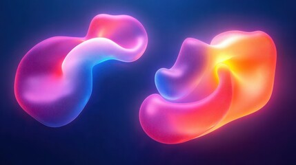 Abstract Neon Glow Liquid Shapes with Gradient Bubbles and Balloons on Dark Blue Background