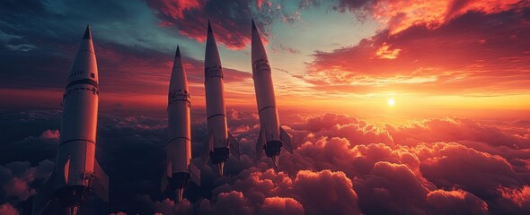 Threat of Nuclear War with Ballistic Missiles Under Dramatic Sunset Sky