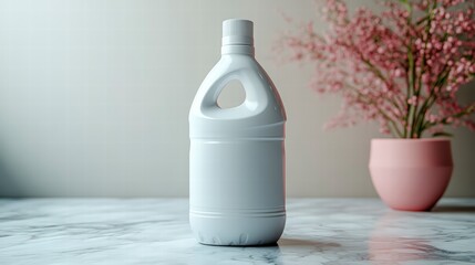 Bleach Bottle on a Marble Surface: Clean, minimalist image of a bleach bottle placed on a cool marble surface, with the soft backdrop