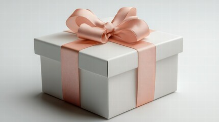 Obraz premium Wrapped Present: An elegantly wrapped present, adorned with a delicate pink ribbon and bow, suggests celebration, joy, and anticipation.