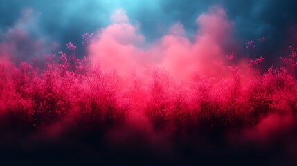 Naklejka premium Pink flowers bloom in a mystical foggy forest
