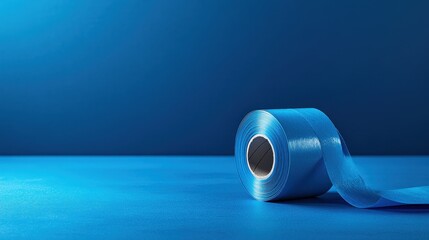 A vibrant blue background, the perfect stage for the unwinding of a roll of vibrant blue painter s tape, ready for creative endeavors and DIY projects.