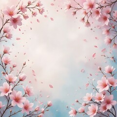 Blooming Cherry Blossoms with Falling Petals Delicate Floral Spring Background