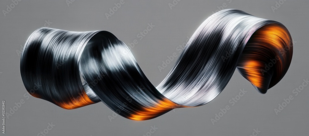 Leinwandbilder 3d render of curly twisted strand of hair in abstract minimalist style with glossy finish on gray ba