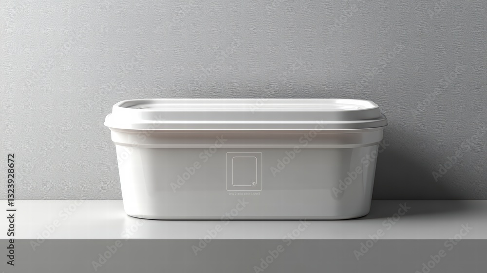 Poster simple white container on a shelf: a minimalist shot of a white, rectangular container, placed neatl