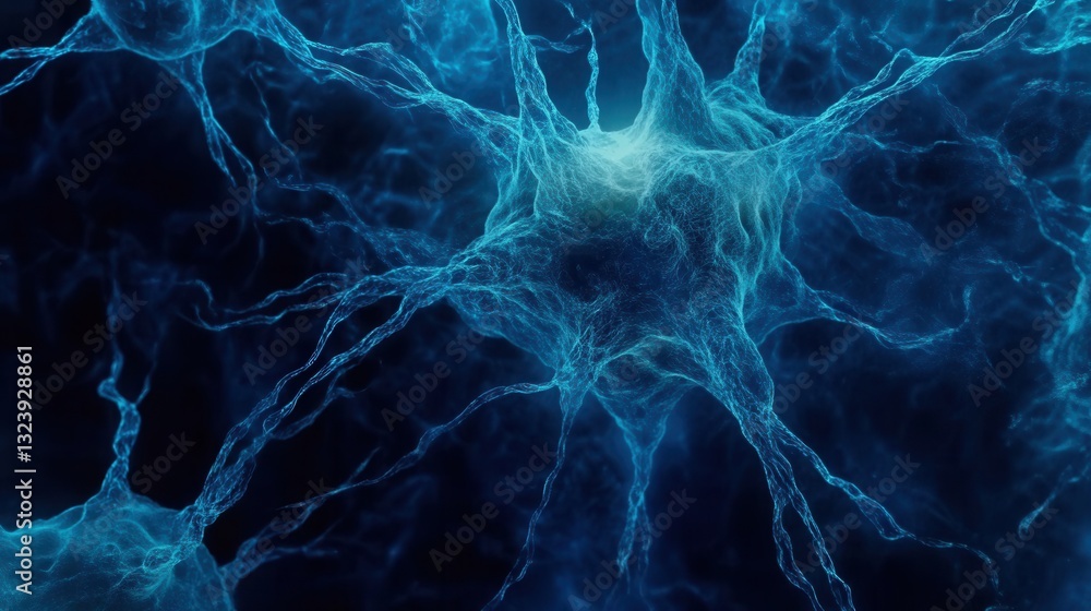 Poster Futuristic neural network patterns creating a deep blue and cyan backdrop for technology-driven innovations and concepts