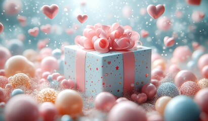 Happy Fathers Day Gift Box Decoration with Balloons Hearts Fun Background 3D Illustration