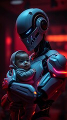 Cyborg Care: Robot and Child in Heartwarming Futuristic Scene"9:16 ar Time Warp digital art 

