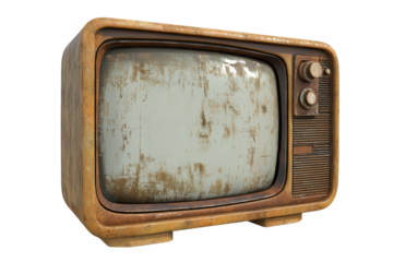 A vintage TV shows signs of age in a cluttered living room on a quiet afternoon isolated on transparent background