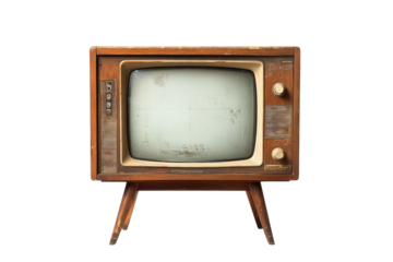 A vintage wooden television set on a white backdrop, showcasing retro design and nostalgia isolated on transparent background