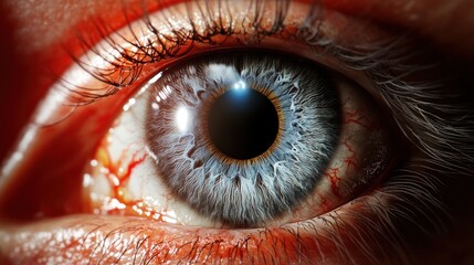 Intense Close-up of a Human Eye with Red Veins