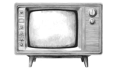 Vintage television with dials and wood texture – linear icons set, vector.