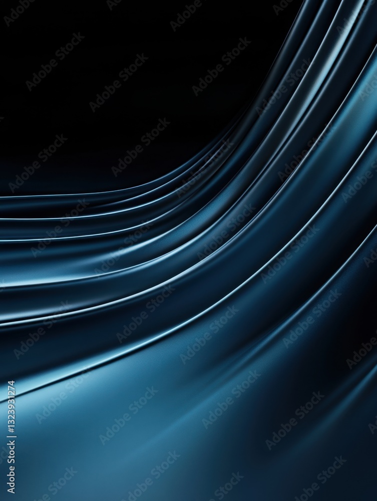 Poster abstract flowing, smooth, metallic lines with light glares create a cool and fluid pattern