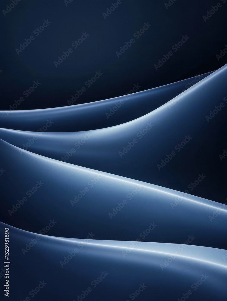 Poster a gradient of curving planes in shades of blue, creating a sense of depth and visual rhythm.