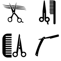 Black And White Barber Tools Icon Vector EPS 4 Set