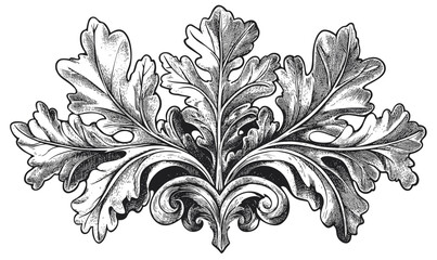 Ornate leaf design with intricate details in linear style - vector icons set.