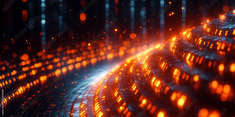Poster Visual representation of quantum computing principles with vibrant colors depicting qubit interactions. Patterns illustrate entanglement and superposition reflecting advanced algorithms in action.