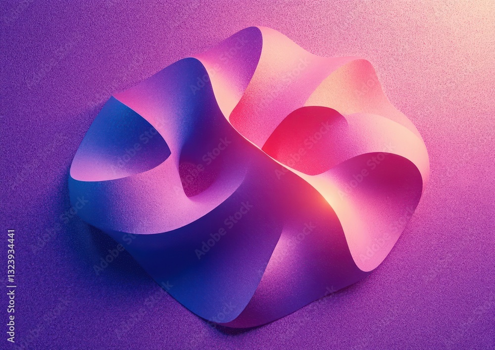 Poster 3d abstract geometric asterisk shape with neon purple pink gradient on pastel background