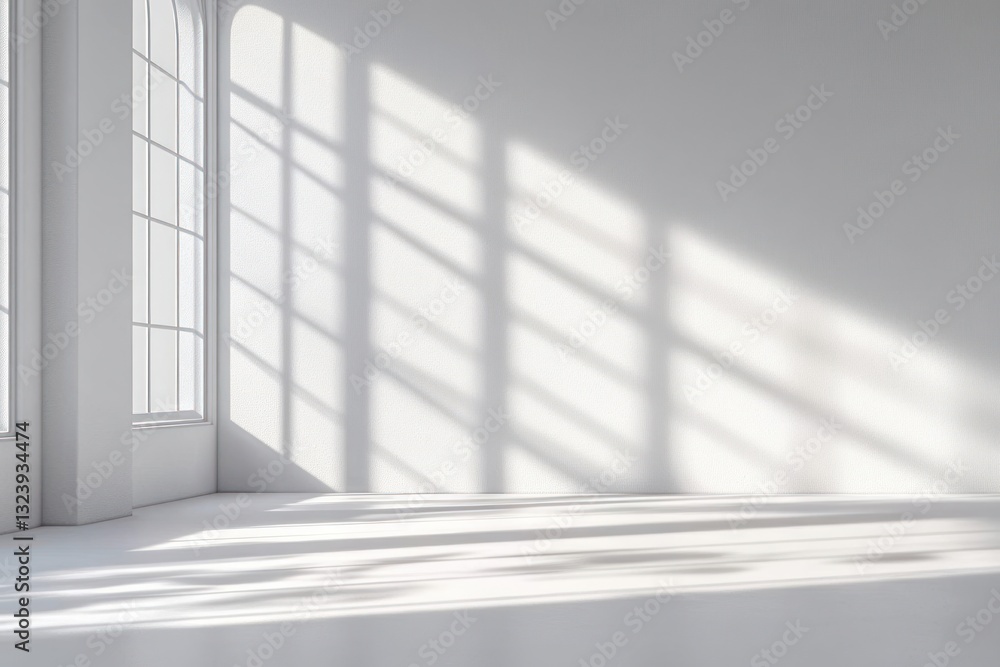 Poster bright minimalist white interior with soft shadows and smooth textures creating a serene atmosphere