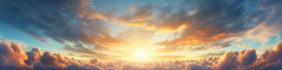 Obraz premium Breathtaking sunrise above clouds serene sky pastel hues soft clouds atmospheric beauty tranquil scenery peaceful cloudscape dreamy horizon