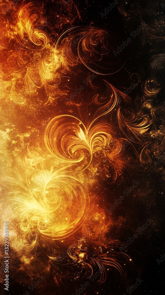 Poster golden fractal nebula shining in the dark universe