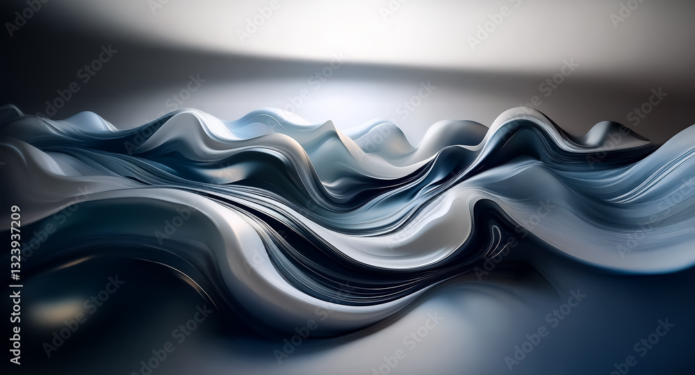 Leinwandbilder abstract waves in silver and blue tones create a fluid, metallic texture. soft light enhances the un