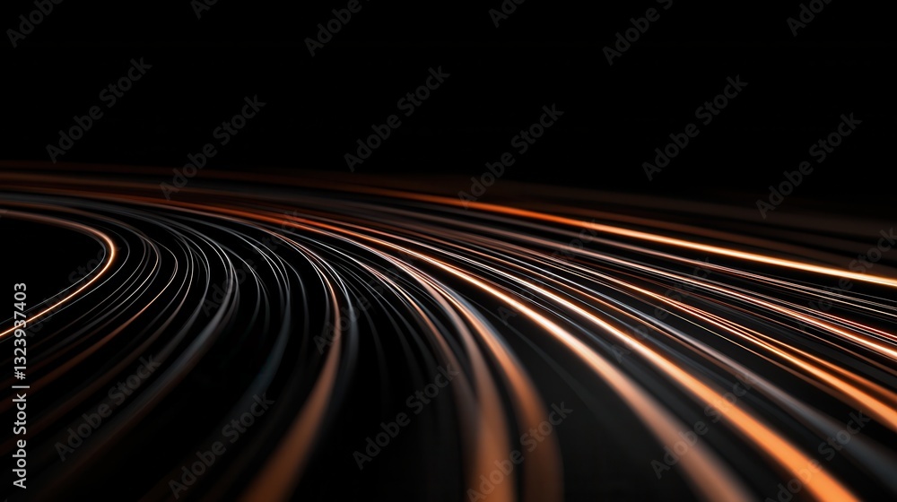 Poster abstract network connectivity with curved lines on a dark background, depicting movement and light