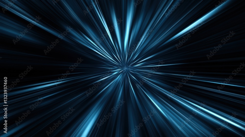 Poster abstract blue light streaks converge into a central point, creating a dynamic speed effect