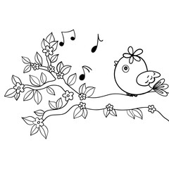 Cute bird outline singing