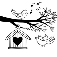 Cute bird outline singing